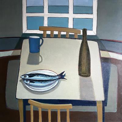 Still Life with Mackerel and Bottle
