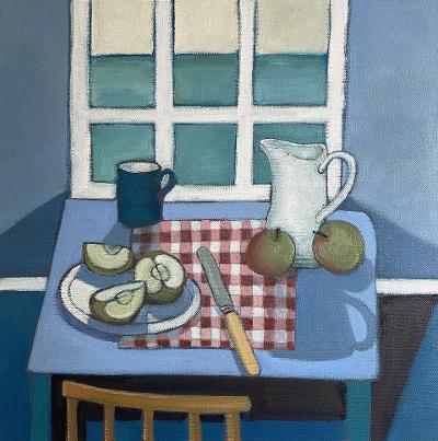 Still Life with Sliced Apple and Gingham